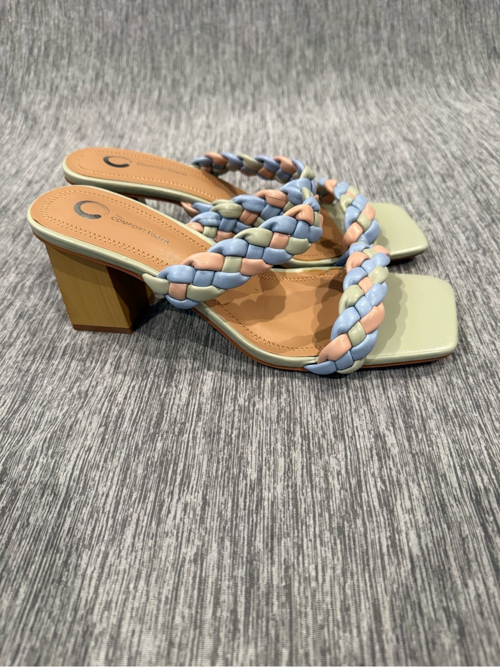 Braided Pastel Block Heel Sandals - Green Multicolor